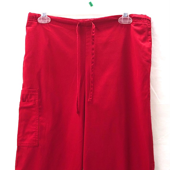 Red Scrub Pants Pockets Drawstring Uniform Medical